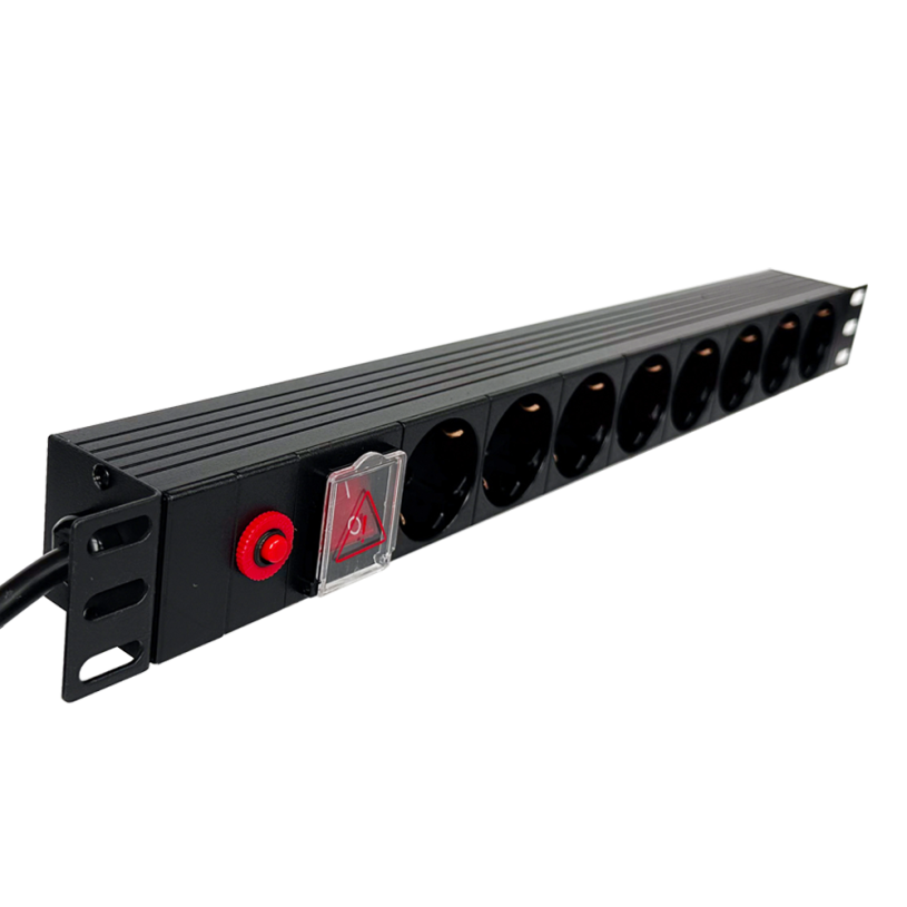 Priză de rack 19 inch, PDU 1U, 8 posturi Schuko cu alimentare C14, Eco Xcab